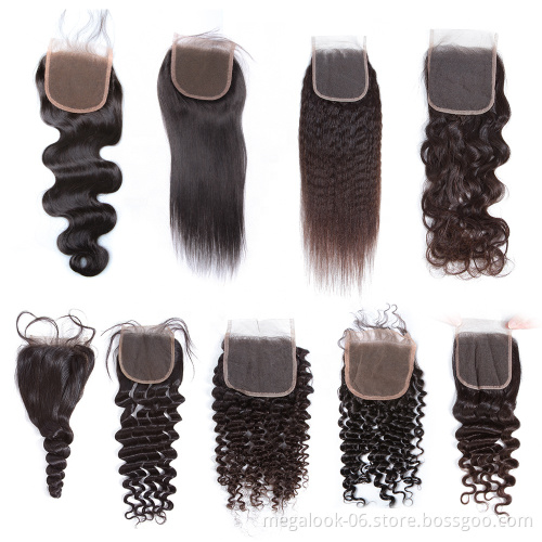 Loose Deep Curly 4X4 Lace Closure Factory Peruvian Hair Lace Closure Medium Brown Lace Closure